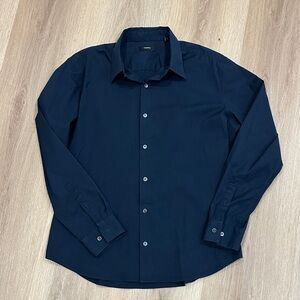 Theory Men's Navy Blue Button-Down Dress Shirt